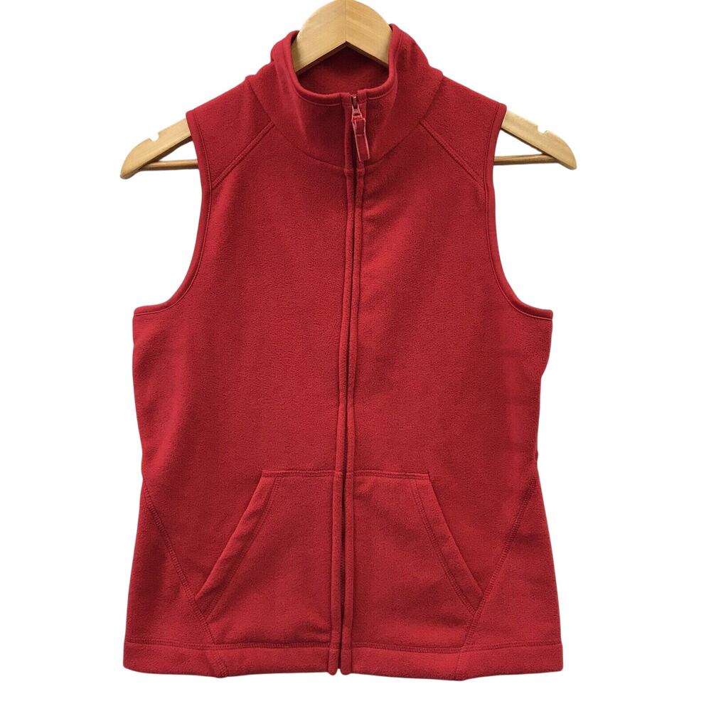 Old Navy Fleece Vest Womens XS Jacket Red Full Zip Pockets Mock Neck